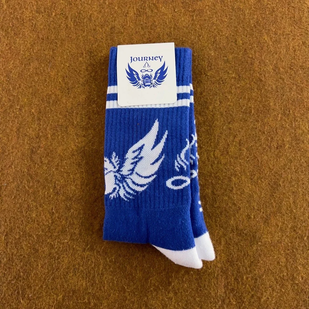 Journey Unisex OS Blue White Winged Scarab Logo Cotton Blend Crew Socks NWT
